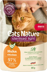 MERA Cats Nature Alimento Húmedo Esterilizado/Light para Pollo 12x85g | Para gatos esterilizados/castrados | Sin azúcar ni cereales | Comida húmeda baja en grasas y rica en carne