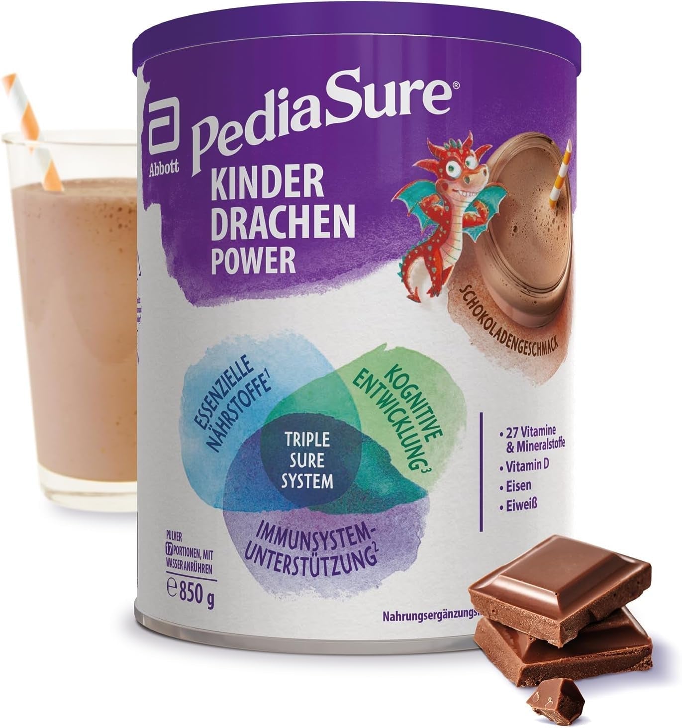 Pediasure Dragon's Power, Suplemento nutricional para niños a partir de 1 año, 27 vitaminas y minerales Naty Shop Chocolate