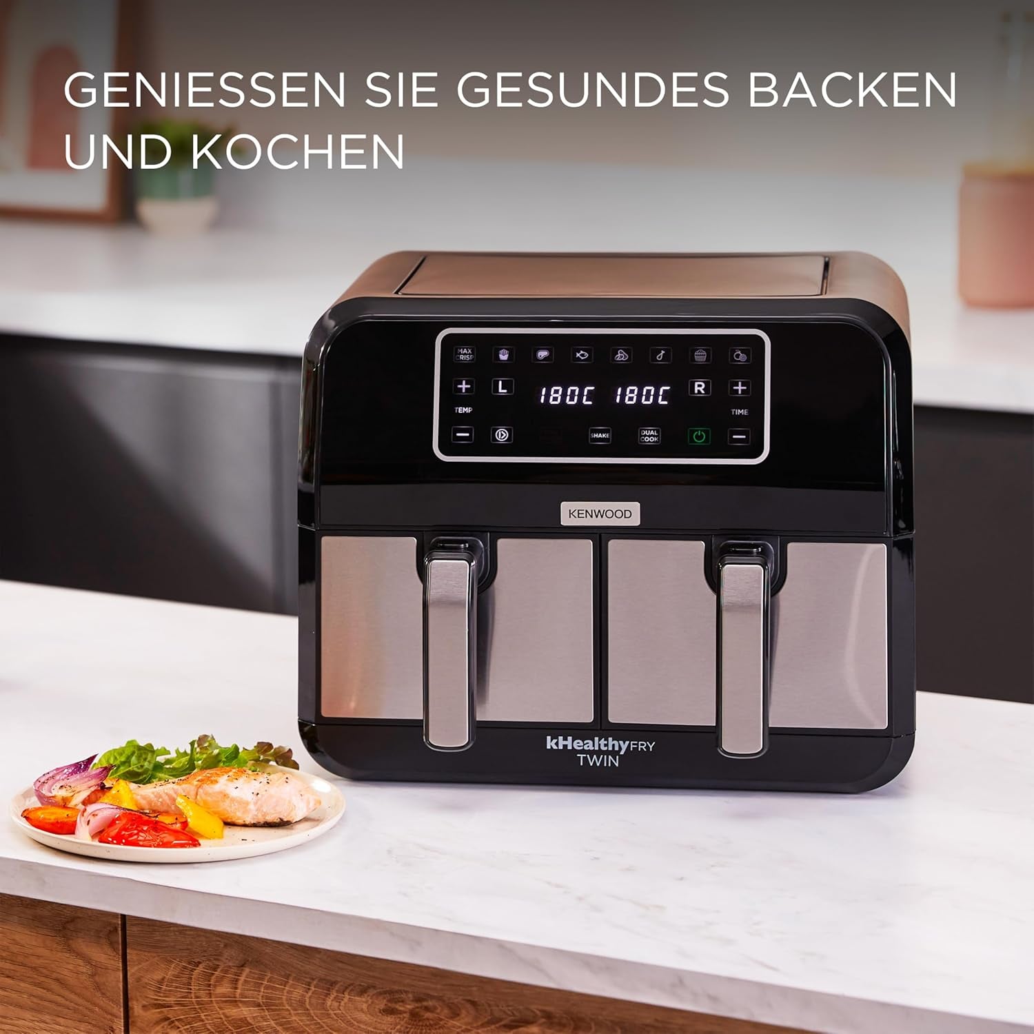 Kenwood Khealthy Twin Airfryer, 8L (2X4L), doble cámara, 8 programas, función Dual Cook & Sync Finish, pantalla táctil Electrodomésticos Naty Shop