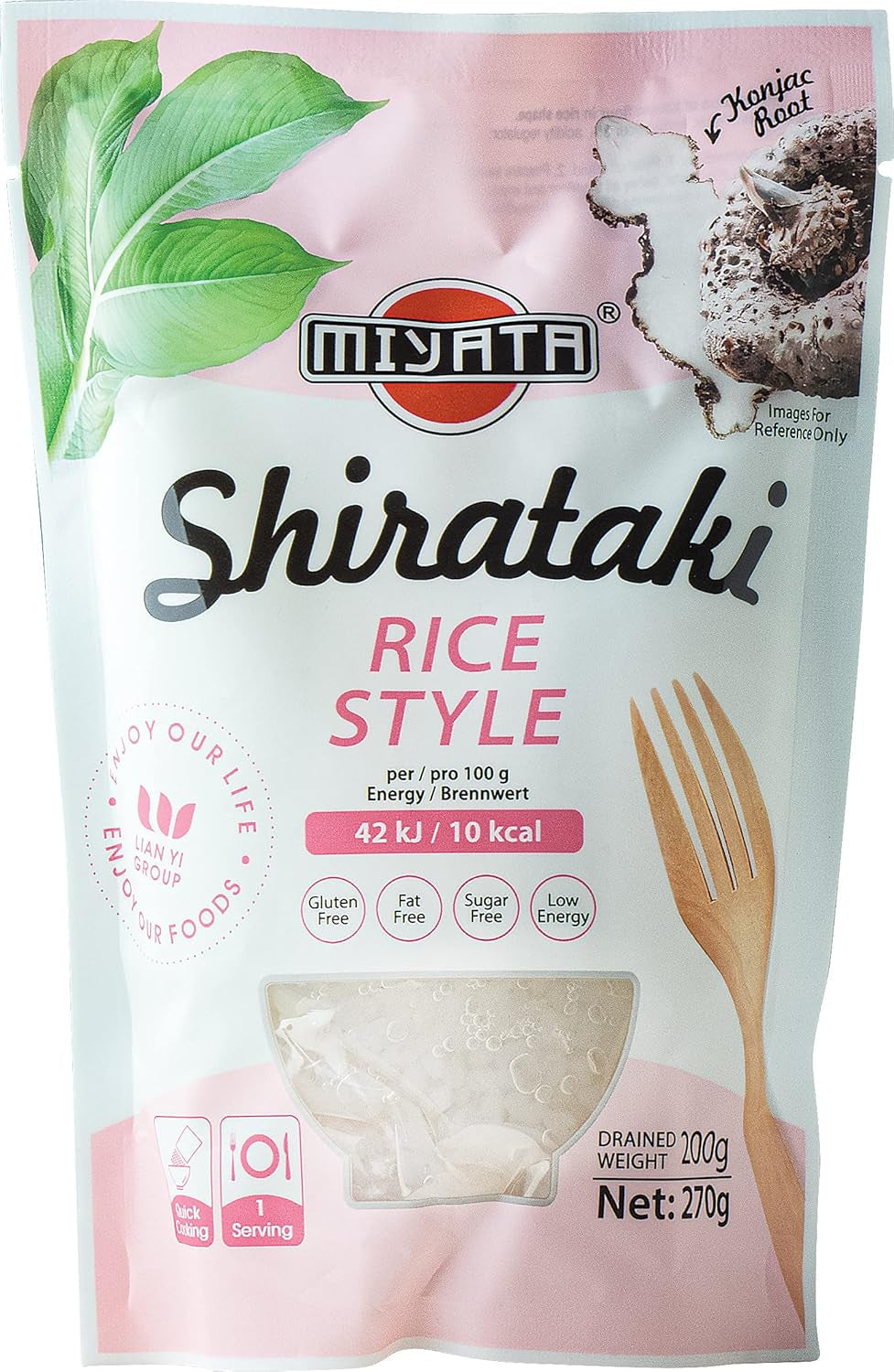 Arroz Miyata estilo Shirataki elaborado con harina de konjac, 1 paquete (1 x 270 g)