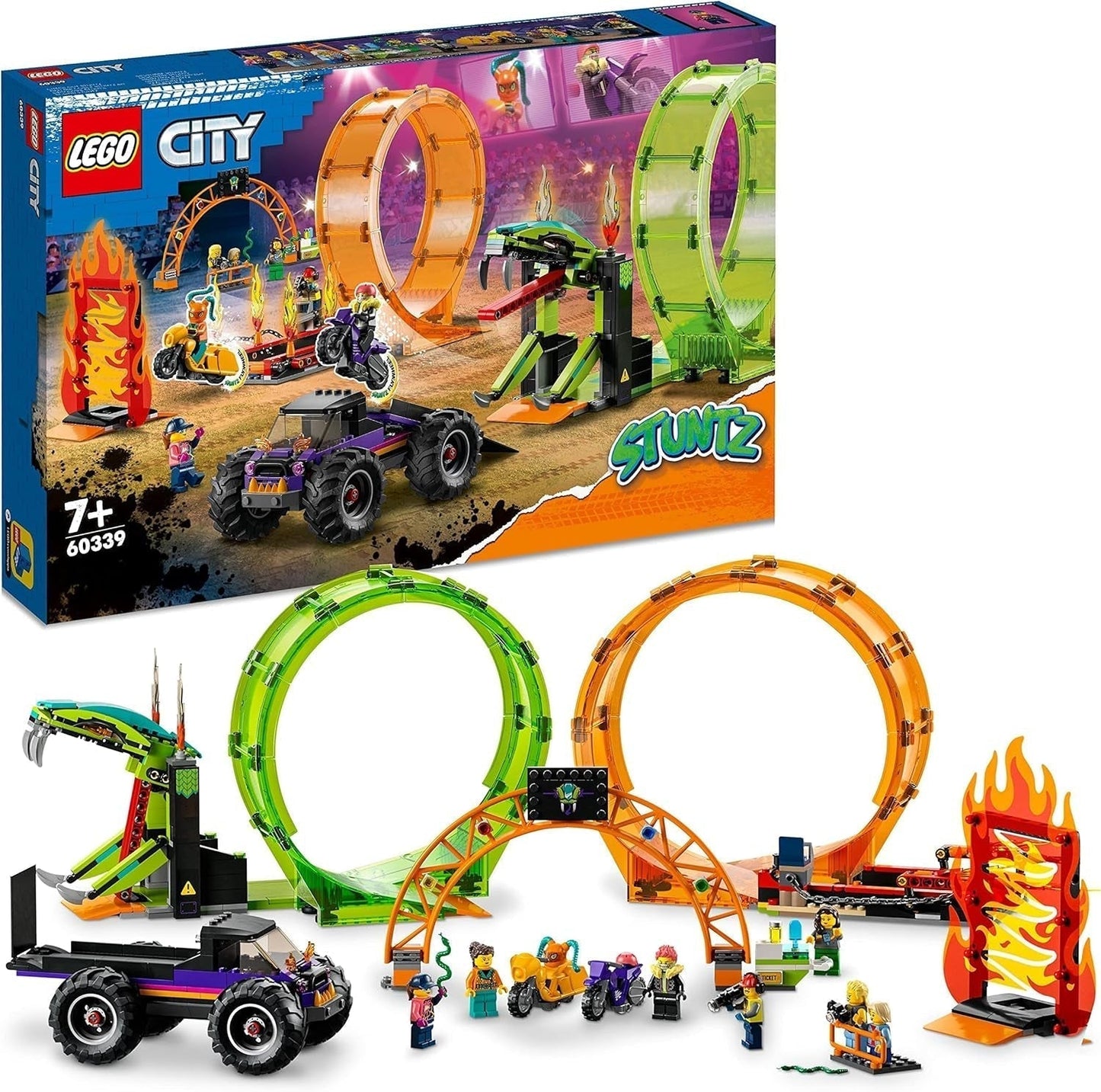 LEGO 60339 City Stuntz Show de Stuntz, Set de Doble Bucle, Incl. rampa, camión monstruo, motocicleta 2X y 7 minifiguras, juguete para niños mayores de 7 años Juegos de construcción Besuche den LEGO-Store Single