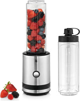 WMF Küchenminis Smoothie-To-Go, Mini batidora con base Mit Zwei Mix-/Trinkbehältern 0,6 L, Batidora Hochleistungsmixer 300 W, Edelstahl Matt, Schwarz Kitchen Naty Shop Edelstahl