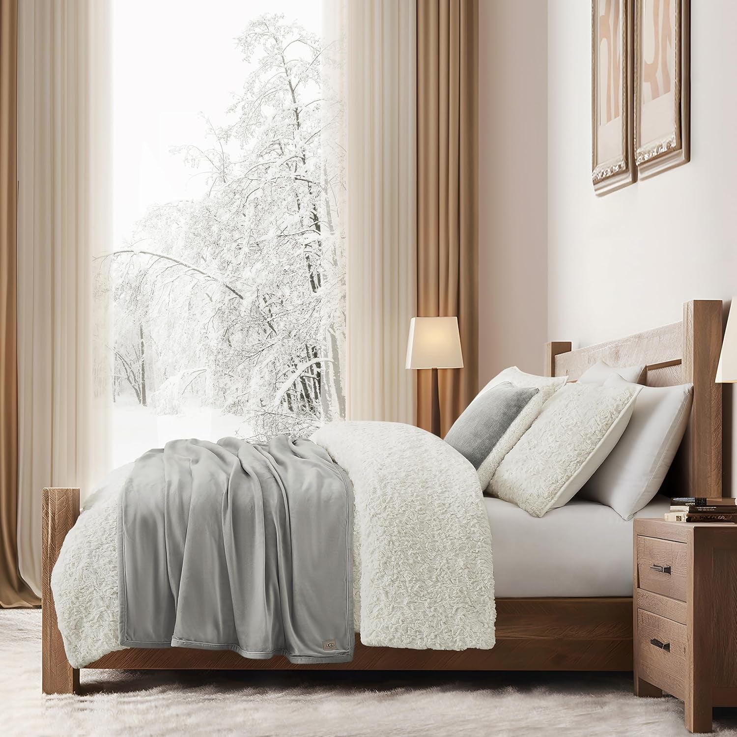 UGG 01465 Bliss Sherpa Throw Blanket Totalmente reversible para sofá o cama Lavable a máquina Cuidado fácil Suave felpa Mantas de lujo de gran tamaño 178 x 127 cm Seal Naty Shop Edredones y edredones