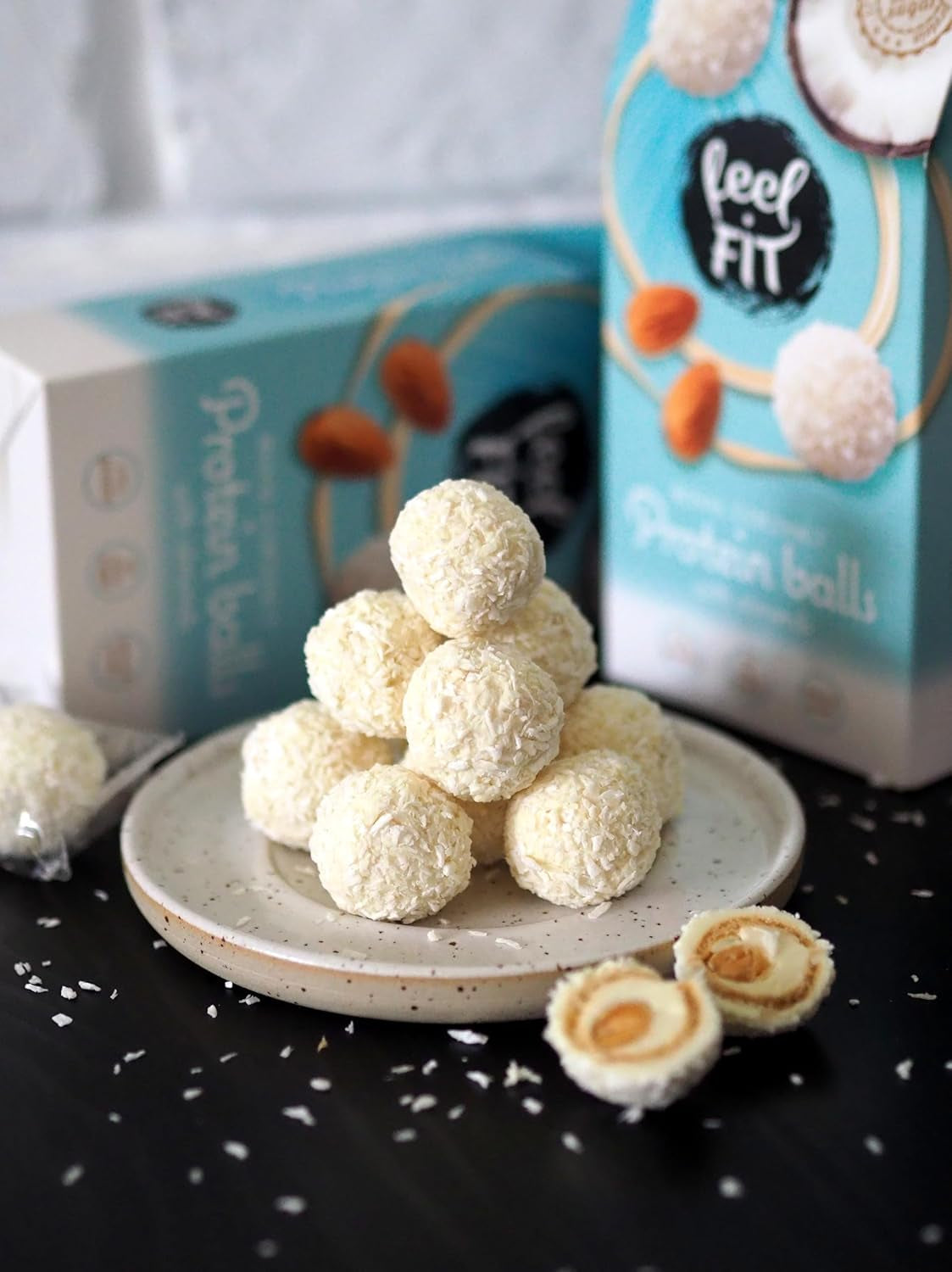 Bombones de coco con almendras sin azúcar, siéntete FIT, sin azúcares añadidos, 17% proteína, 63 g