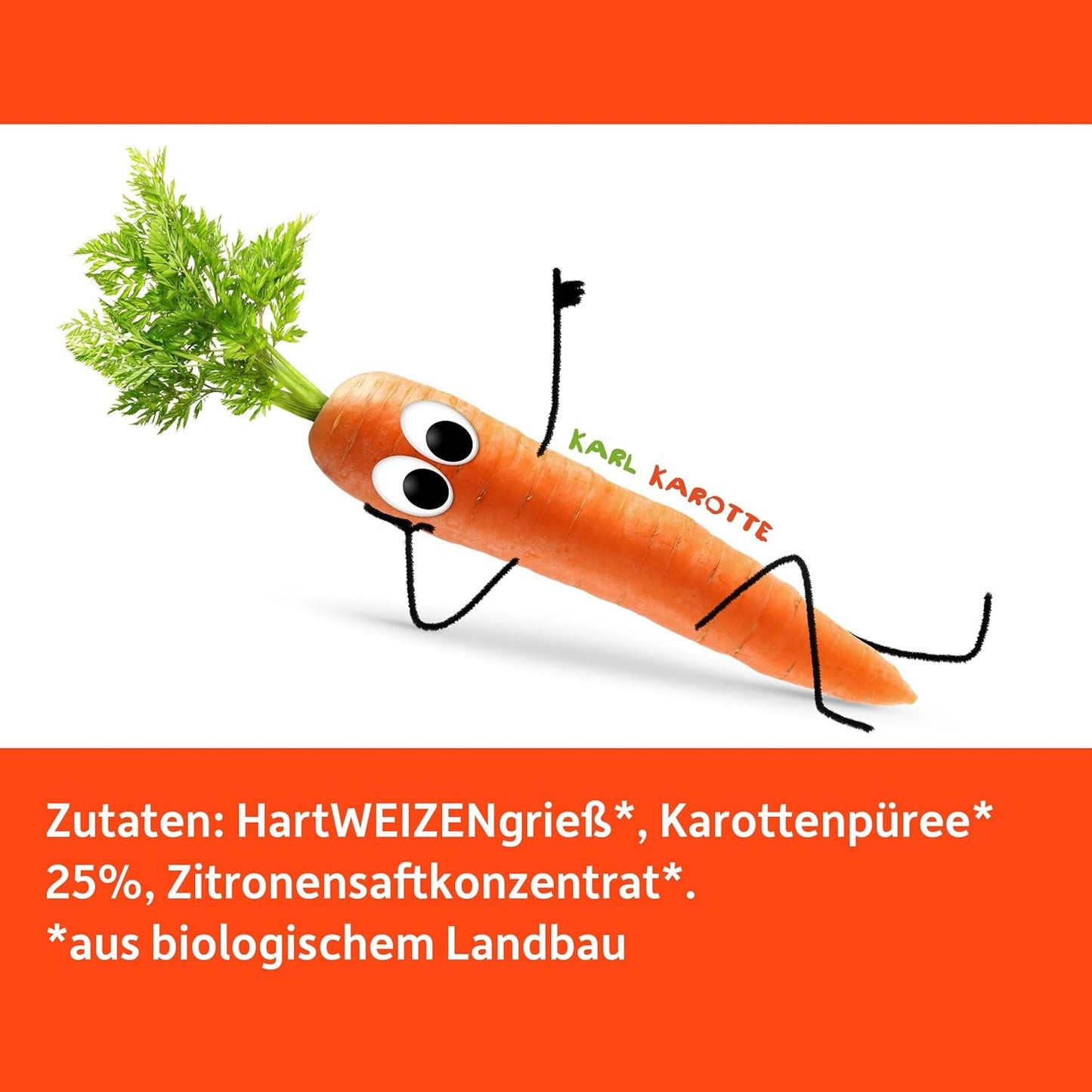 Freche Freunde Fideos Vegetales Orgánicos 'Zanahoria' 25% Contenido Vegetal Vegano Paquete de 6 (6 x 300g)