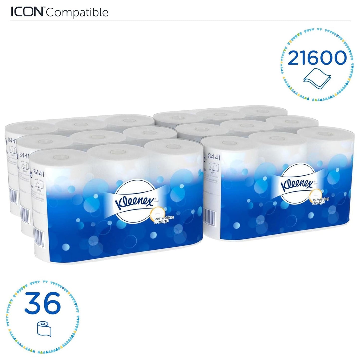 Kleenex Standard Roll 8441 Papel higiénico - Papel higiénico de 2 capas - 6 paquetes de 6 rollos x 600 hojas cada uno, blanco (36 rollos/21,600 hojas en total)