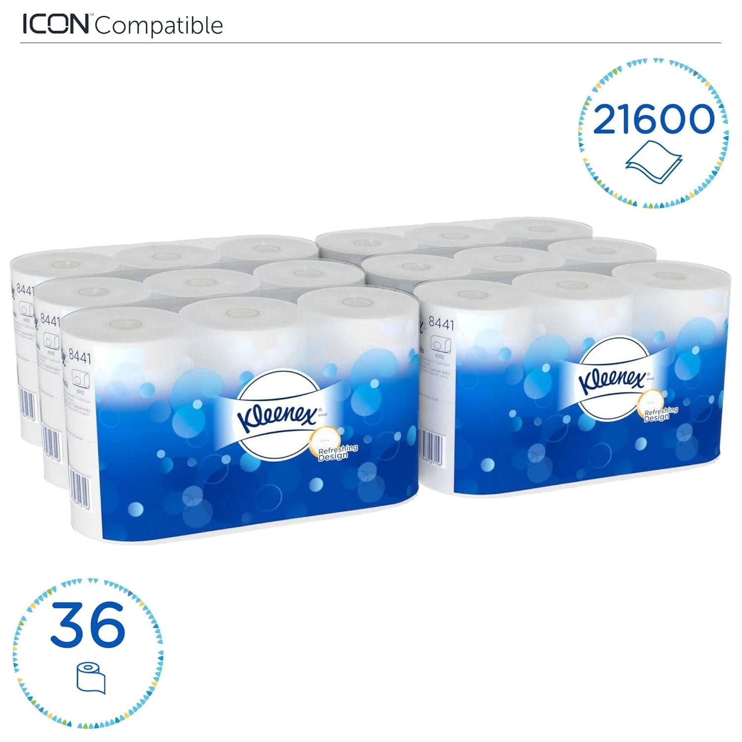 Kleenex Standard Roll 8441 Papel higiénico - Papel higiénico de 2 capas - 6 paquetes de 6 rollos x 600 hojas cada uno, blanco (36 rollos/21,600 hojas en total)