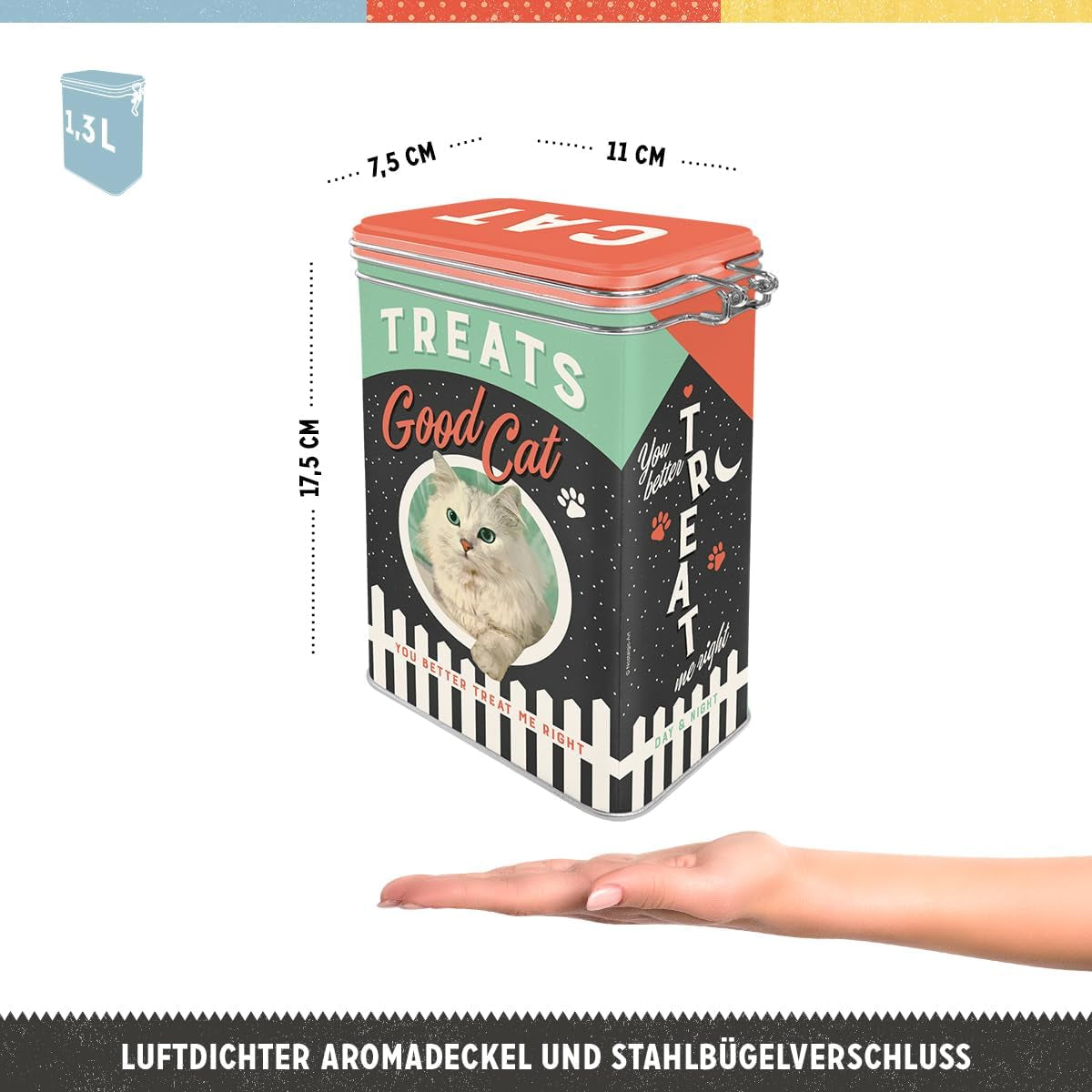 Nostalgic-Art Caja con sabor retro, 1,3 l, Good Cat Treats - idea de regalo para dueños de gatos, en diseño vintage, en diseño vintage Cajas para guardar alimentos Naty Shop