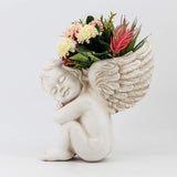 Maceta montada en pared y superficie plana, 20 cm de altura, cabeza de ángel, soporte de pared para flores, florero, cara de muñeca, maceta de resina, mesa, macetas