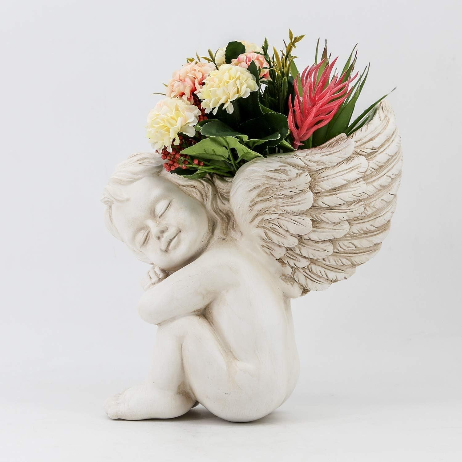 Maceta montada en pared y superficie plana, 20 cm de altura, cabeza de ángel, soporte de pared para flores, florero, cara de muñeca, maceta de resina, mesa, macetas