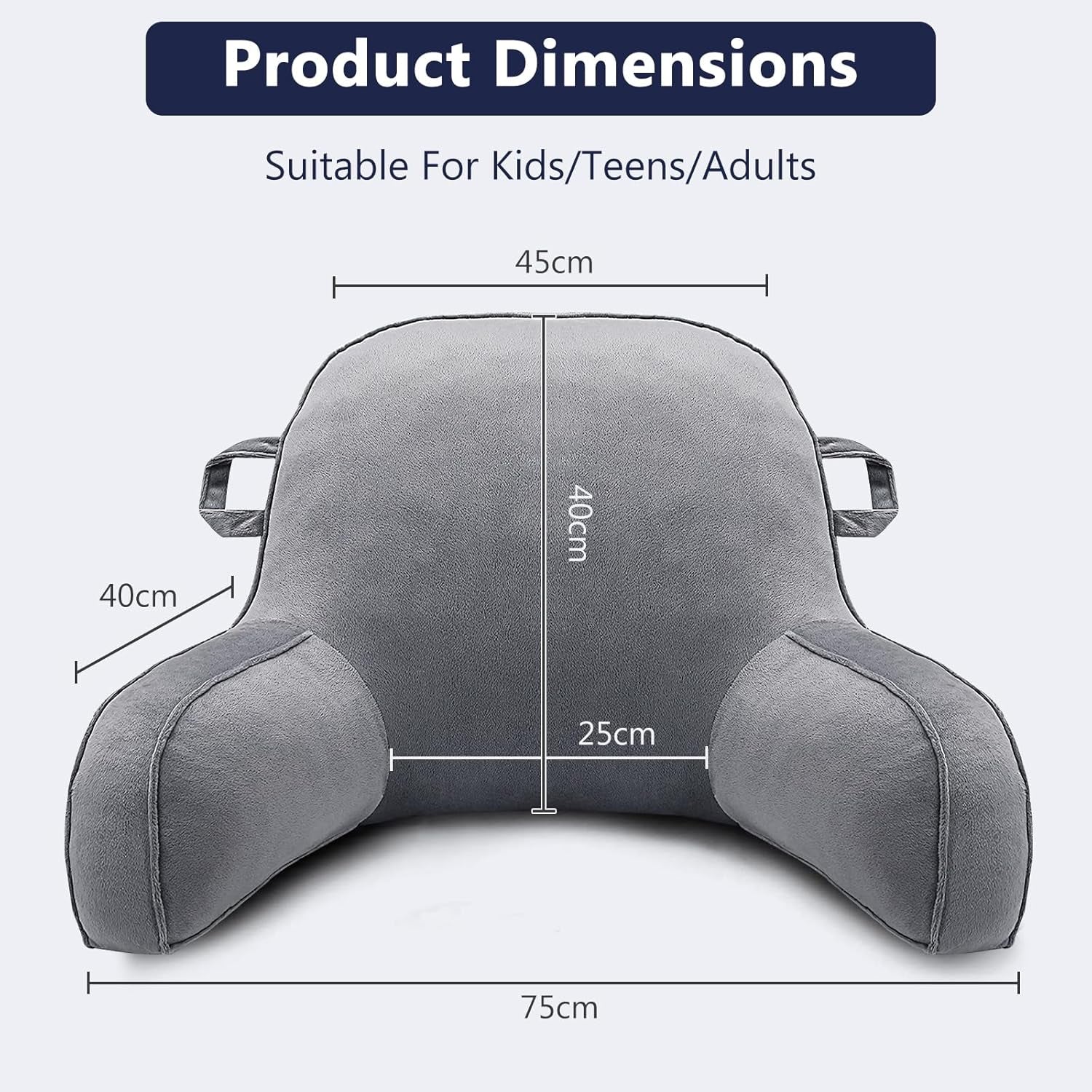 Almohada de lectura, almohada de descanso en cama para adultos y niños, cómoda almohada de terciopelo con reposabrazos, bolsillos y asa para sentarse en la cama, almohada de espalda para leer, estudiar y mirar televisión