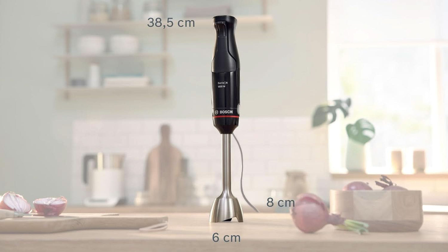 Bosch Stabmixer Ergomaster Serie 4, 1000 Watt, Edelstahl-Mixstab, Zerkleinerer, Mix-/Messbecher, Schwarz Kitchen Naty Shop