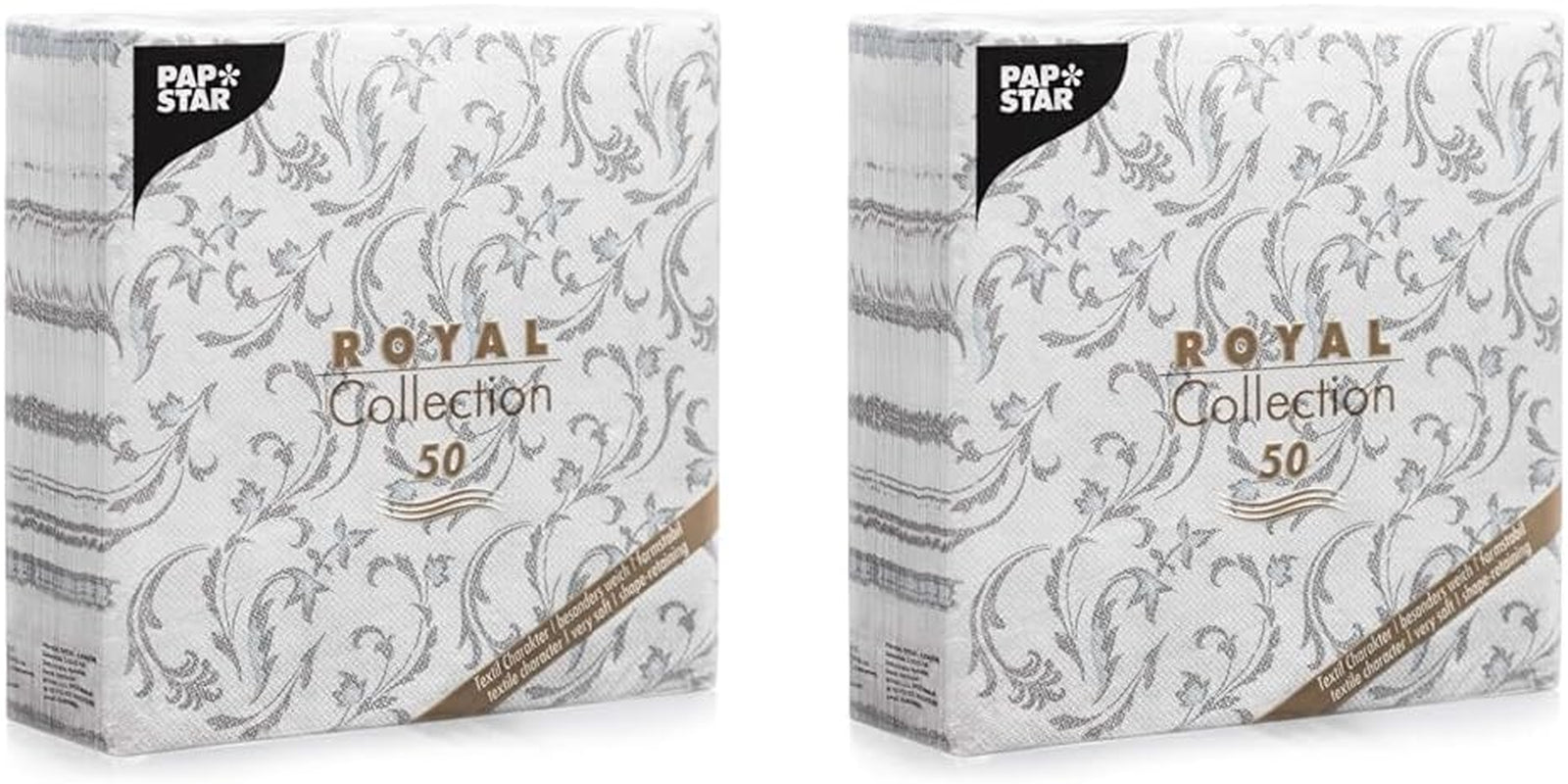 Papstar, 50 servilletas "Colección ROYAL" pliegue 1/4 40 Cm X 40 Cm gris "Damascato", #85005