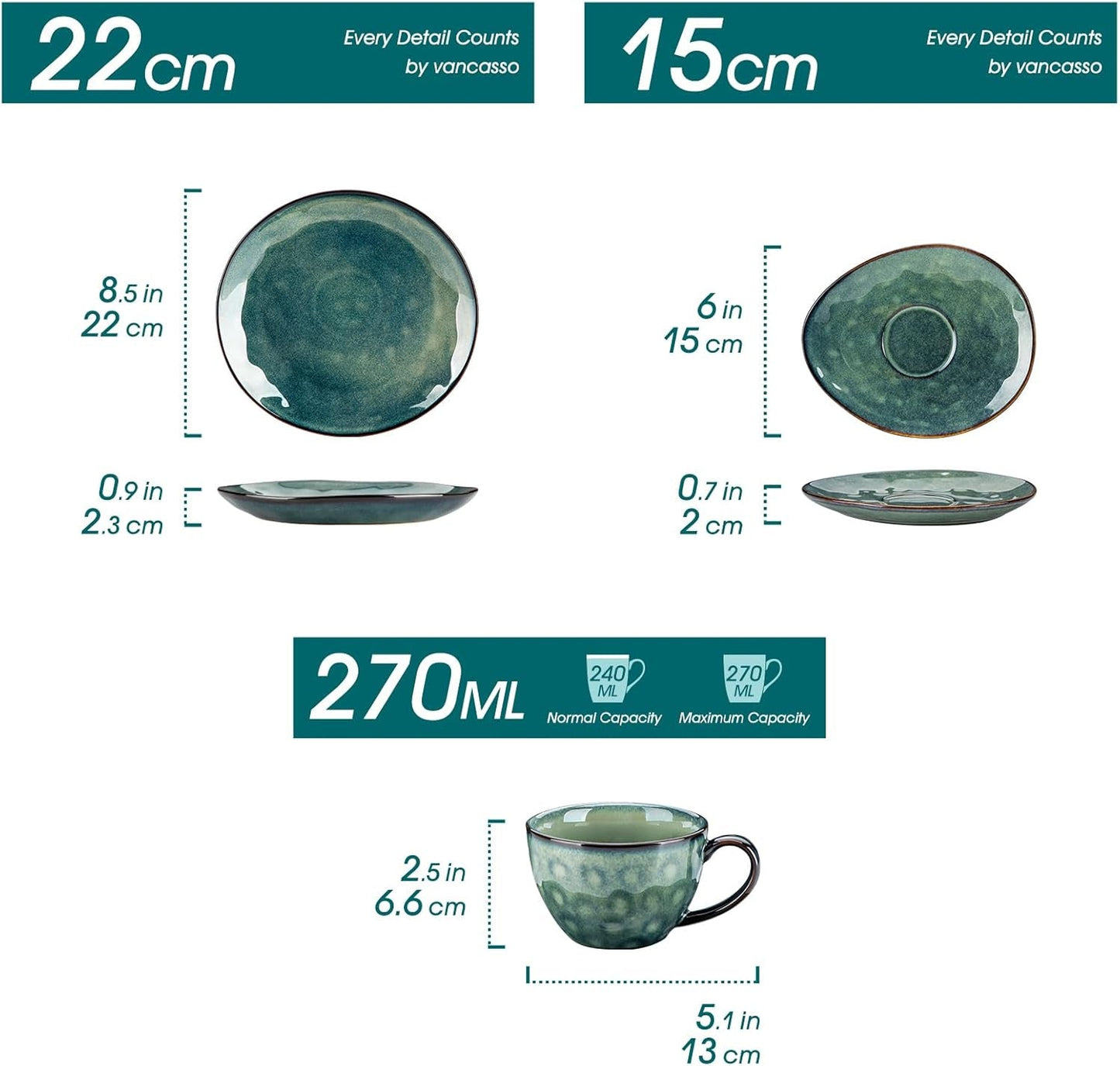 Vancasso Servicio de café de gres STARRY Juego de café de 12 piezas para 4 personas Incluye tazas de café y platillos Aspecto vintage
