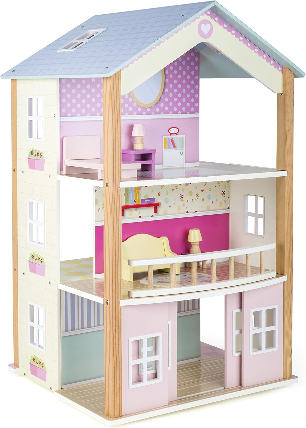 Small Foot 11192 Casa de Muñecas Giratoria de Madera, Palacio, 3 Plantas, Incluye Muebles de Juguete, Multicolor, 37 x 40 x 67 cm