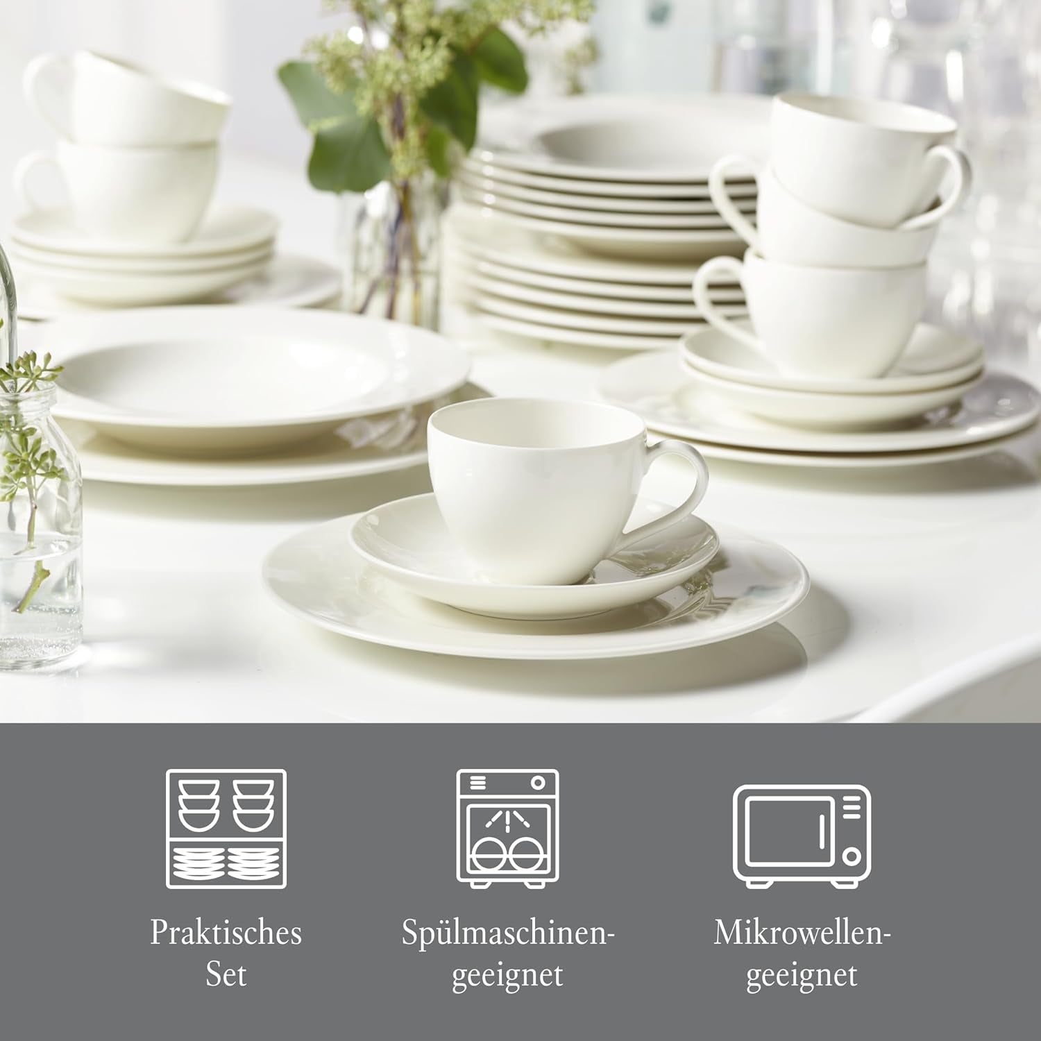 vivo - Villeroy & Boch Group - Vajilla Basic Blanco 30 piezas, apta para lavavajillas y microondas, Vajilla blanca, Juego de café, Cerámica, Platos, Tazas, Porcelana premium