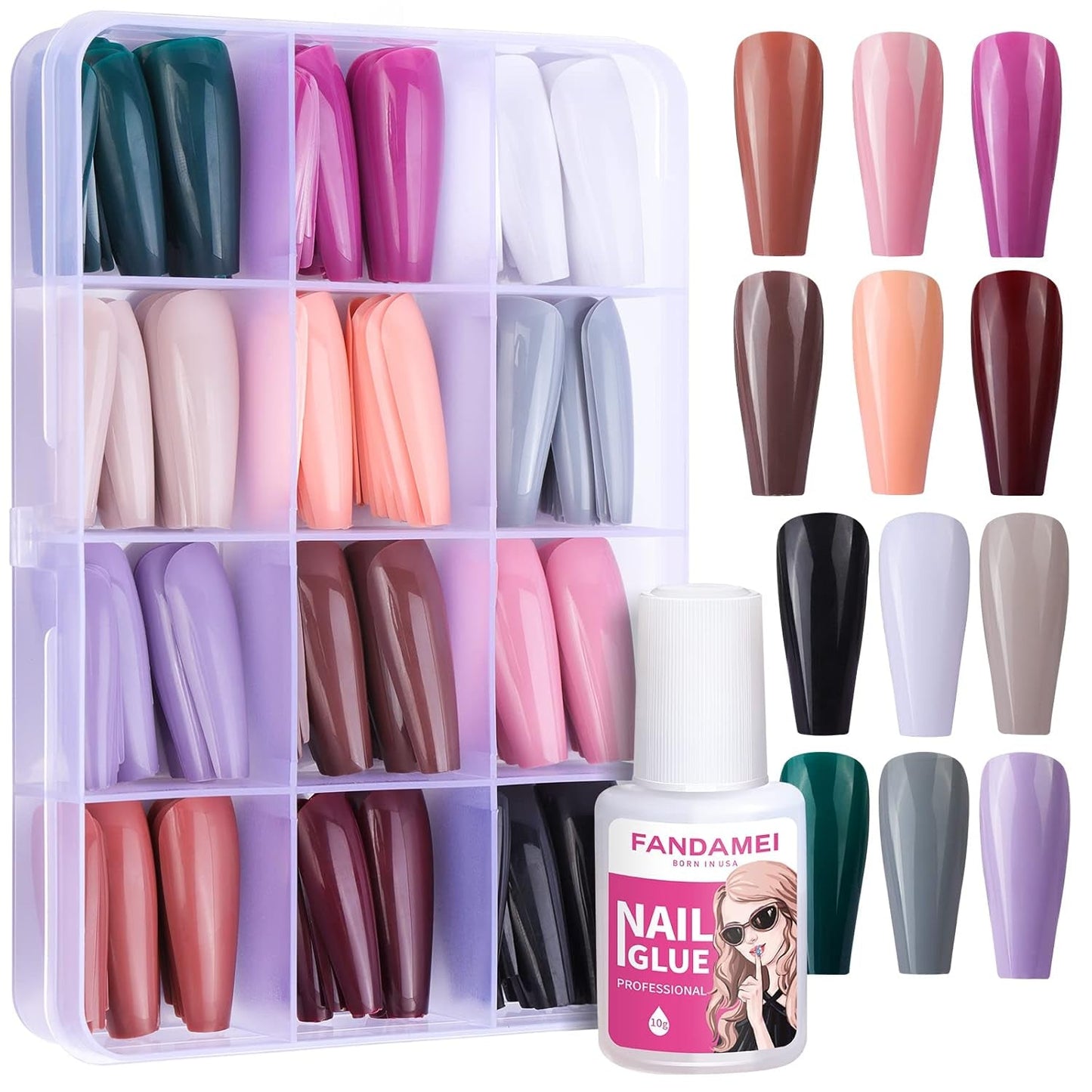 FANDAMEI 12 colores 288 Uds uñas postizas lisas bailarina larga ataúd uñas postizas puntas de uñas acrílicas uñas postizas largas de bailarina