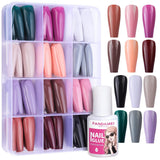 FANDAMEI 12 colores 288 Uds uñas postizas lisas bailarina larga ataúd uñas postizas puntas de uñas acrílicas uñas postizas largas de bailarina