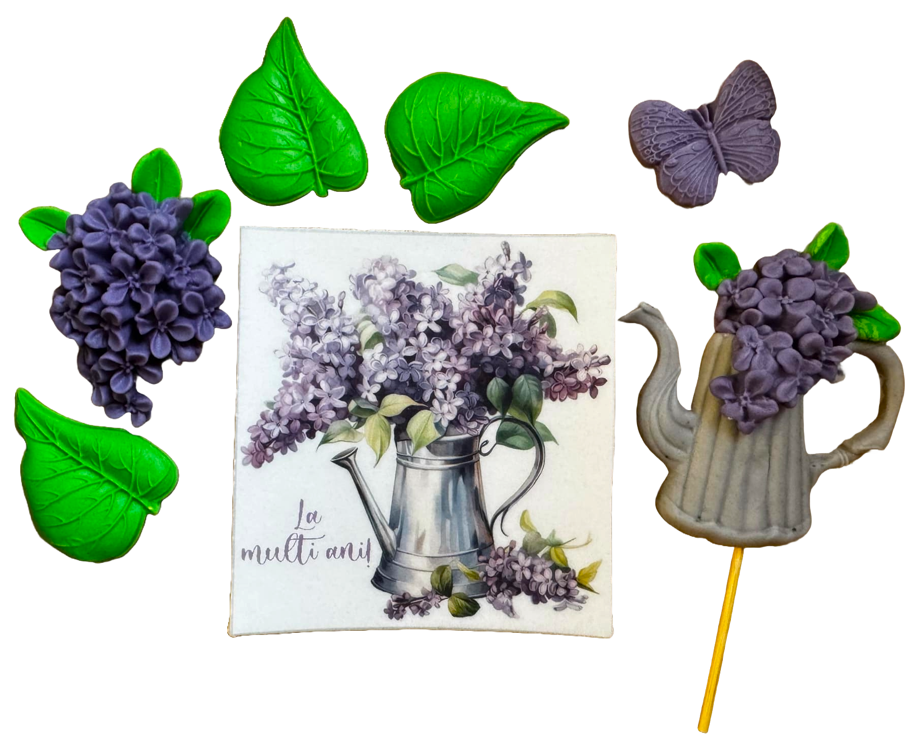 Set de 7 adornos comestibles en pasta de azúcar, Flores lilas Adornos en pasta de azúcar Nati Shop