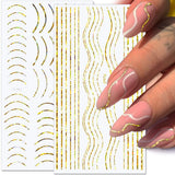 12 hojas de pegatinas autoadhesivas para uñas con líneas de brillo láser, pegatinas holográficas, pegatinas para uñas con rayas de bronce, líneas francesas, lazos curvos, líneas onduladas, pegatinas para uñas, accesorios para decoración de uñas