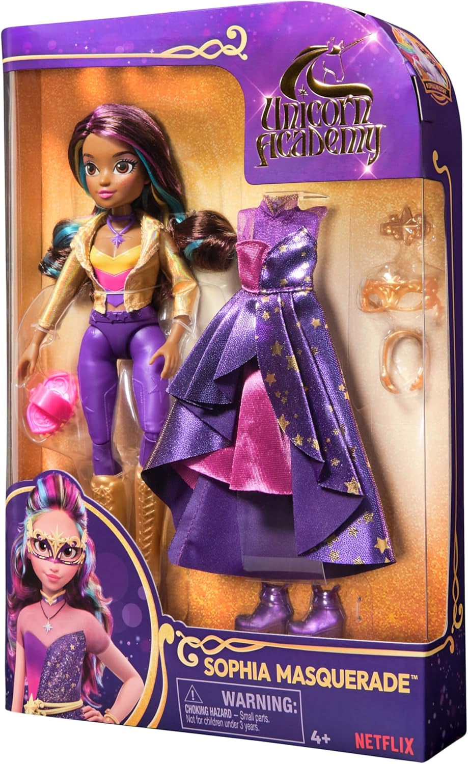 Baile de máscaras de lujo de Unicorn Academy - Muñeca Sophia Original de la popular serie de Netflix, 24 cm de altura, con 2 conjuntos y accesorios, para edades de 4 años en adelante