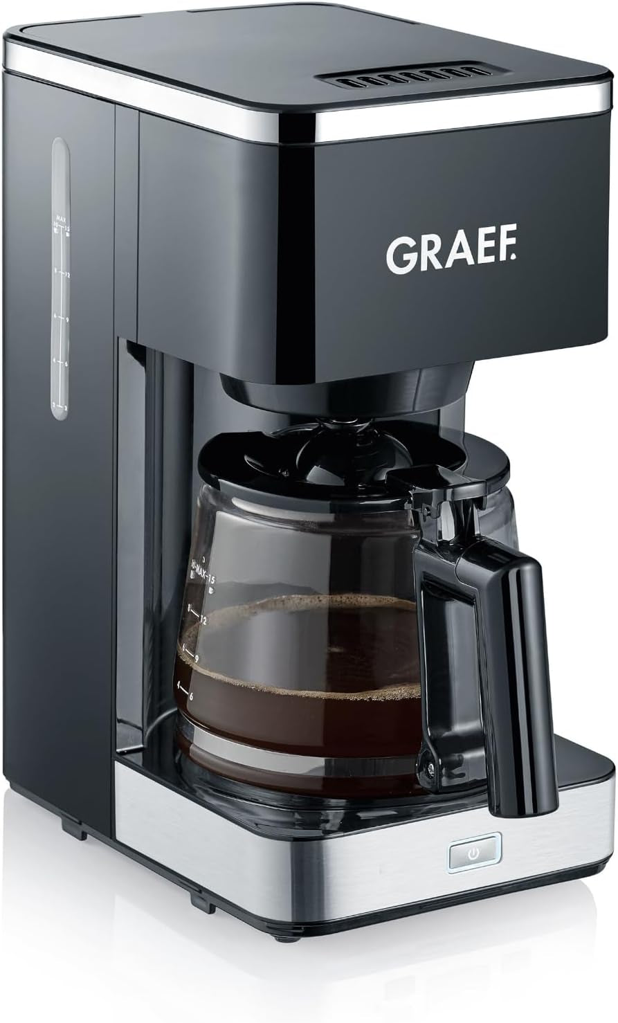 GRAEF. FK402 Cafetera espresso con filtro negra, 1,25 L, función de mantenimiento de calor, temporizador, función de preinfusión, cabezal de preparación para un desarrollo óptimo del sabor, fácil de usar
