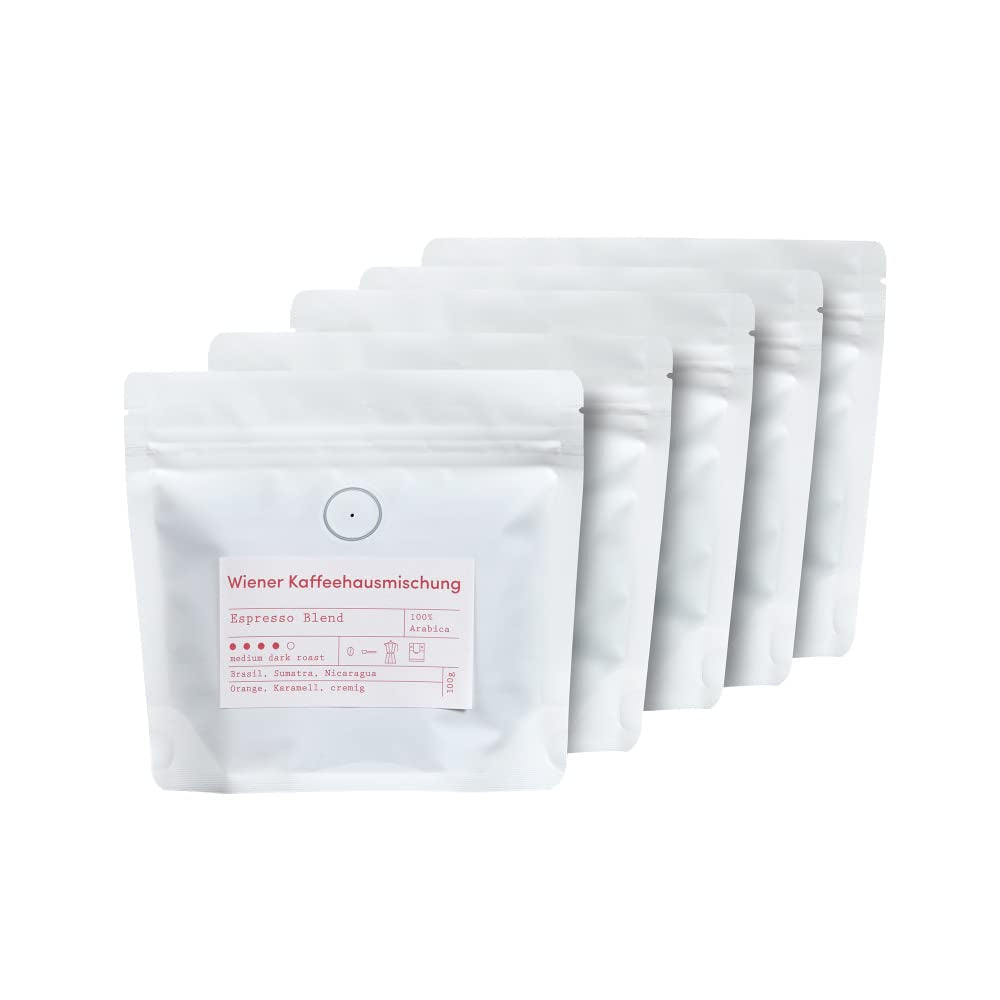 Set de degustación de espresso - 5 variedades de 100 g cada una - Orgánico y 100% Arábica - Origen único y mezcla - Perfecto para portafiltros y máquinas de espresso