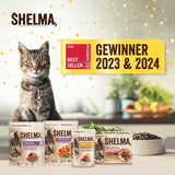 Shelma Comida húmeda para gatos Megapack con ternera, pavo, pollo y pato - Alimento completo sin cereales con alto contenido en carne - 40 x 85 g (3,4 kg)