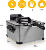 Freidora Tristar, 1 cestillo grande y 2 cestos pequeños, termostato regulable, zona de enfriamiento, 5 litros, 2000 W, FR-6949 Electrodomésticos Naty Shop