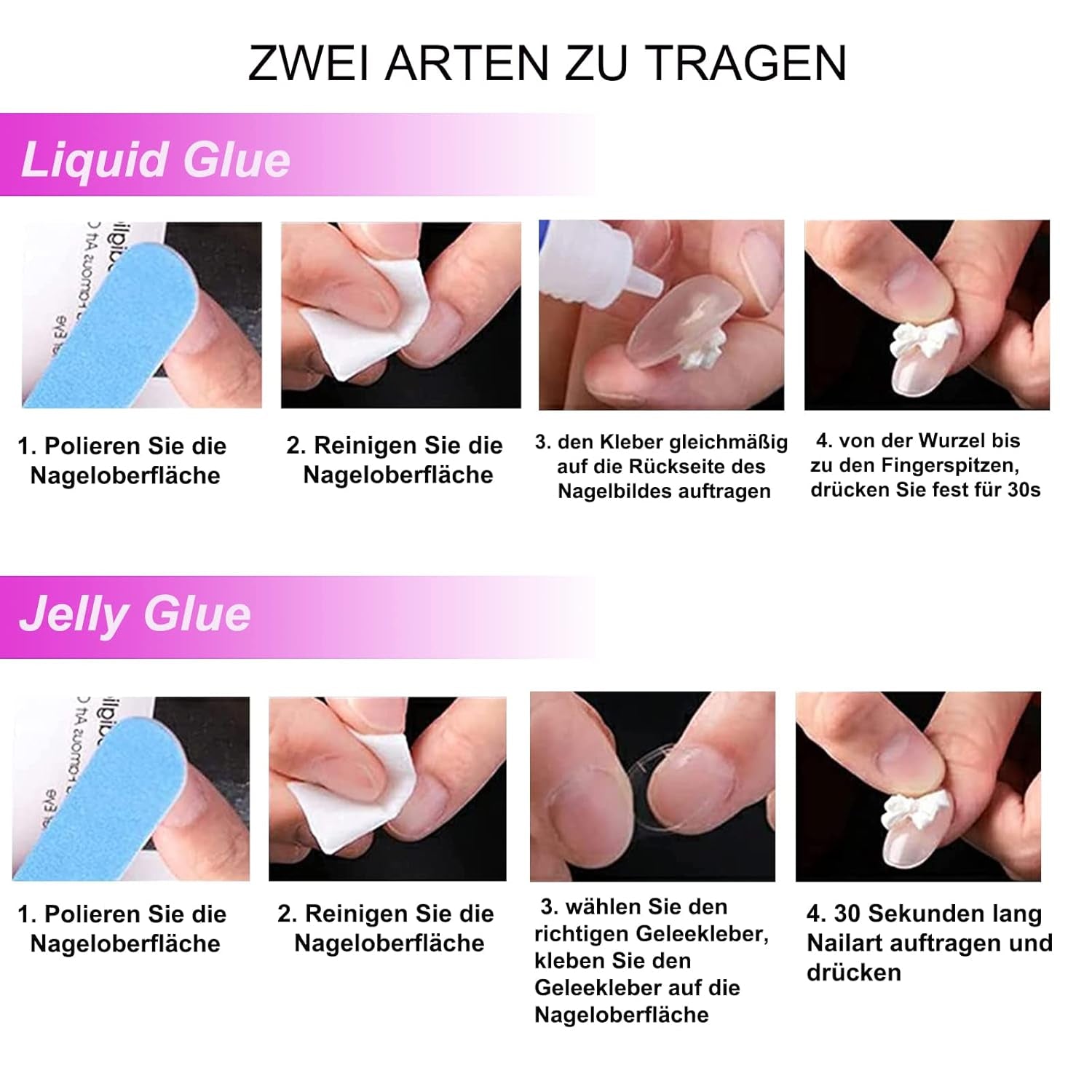 Mouyouglow-uñas largas Stiletto, color blanco lechoso, degradado, purpurina rosa, uñas postizas frescas con pegamento, uñas artificiales con purpurina rosa ombré