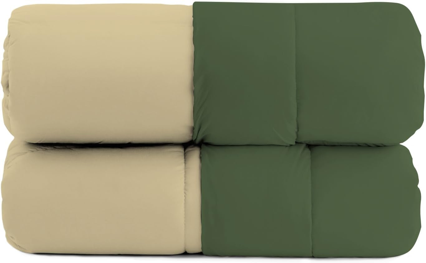 Edredón básico de invierno, liso y forrado, verde oscuro/crema, 200X245Cm Edredones y edredones Naty Shop