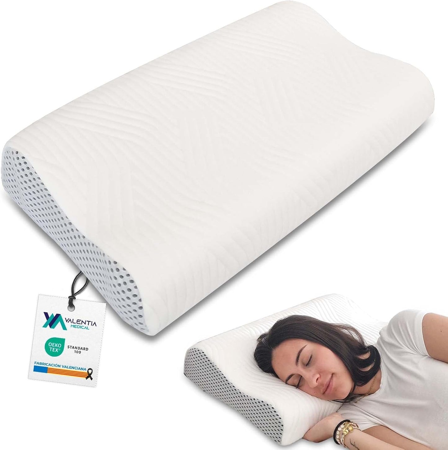 Valentia Medical - Almohada de espuma con memoria para el cuello Almohada ortopédica Almohada para el dolor de cuello Almohada de espuma con memoria para el cuello Funda lavable ultra suave Almohadas ortopédicas cervicales Naty Shop Título predeterminado