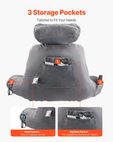 VEVOR Almohada de lectura, almohada de cama (grande) con reposacabezas desmontable, almohada trasera de 3 bolsillos y tela de terciopelo corta lavable y espuma viscoelástica triturada, lateral con asa, para ver televisión, leer, jugar