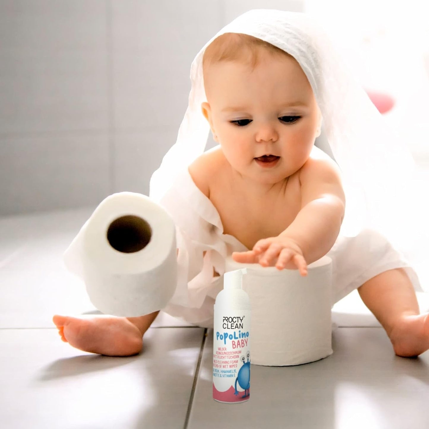 Espuma de fondo suave PopoLino Baby en lugar de toallitas húmedas para bebés. Vegan and natural cosmetic cleansing foam! Espuma para culitos con aloe vera, hamamelis, bergamota y vitamina E. Hace felices los culitos y el medio ambiente.