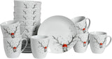 CreaTable, 21498, Serie Luna Hirsch, Vajilla de 18 piezas para 6 personas, Juego de desayuno de porcelana, Apto para lavavajillas y microondas, Fabricación de calidad