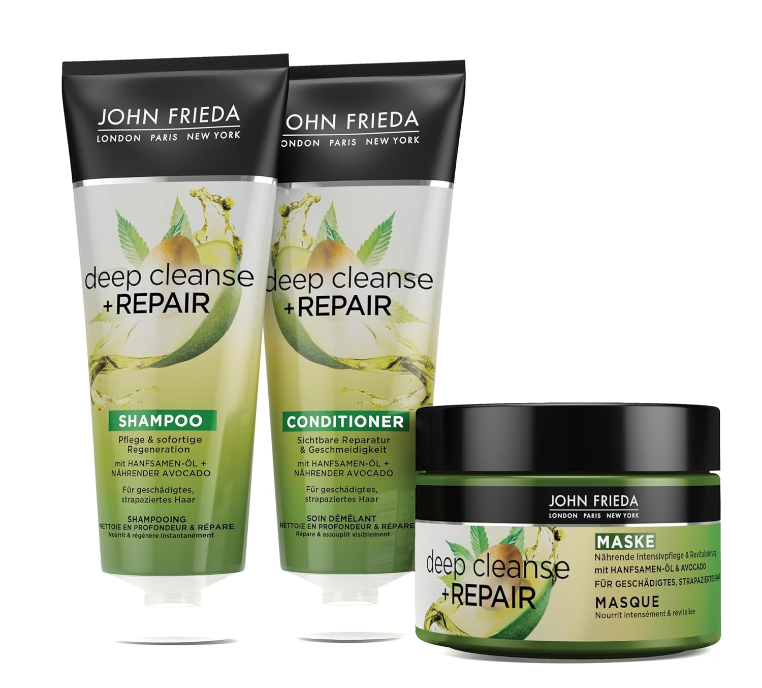 John Frieda - Mascarilla / Tratamiento Deep Cleanse & Repair - Contenido: 250 ml - Con aceite de semilla de cáñamo + aguacate nutritivo - Mascarilla capilar calmante para cabello dañado Mascarilla capilar Naty Shop