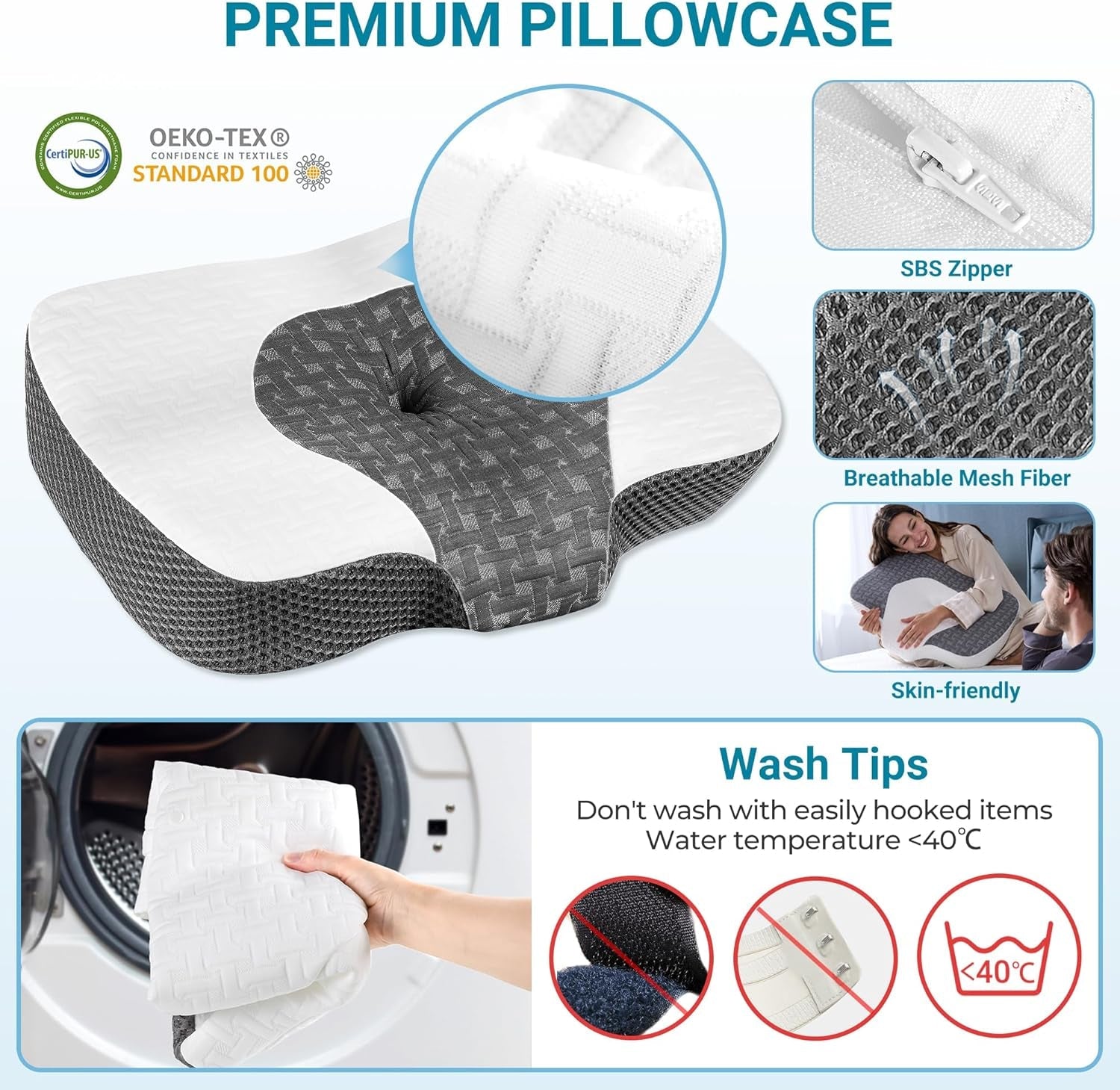 Elviros Almohada ortopédica de espuma viscoelástica Almohada para el dolor de cuello Almohada para dormir Almohada cervical ergonómica Almohada de apoyo para el cuello Almohada antirronquidos para personas que duermen de lado boca abajo Almohadas ortopédicas cervicales blancas Naty Shop