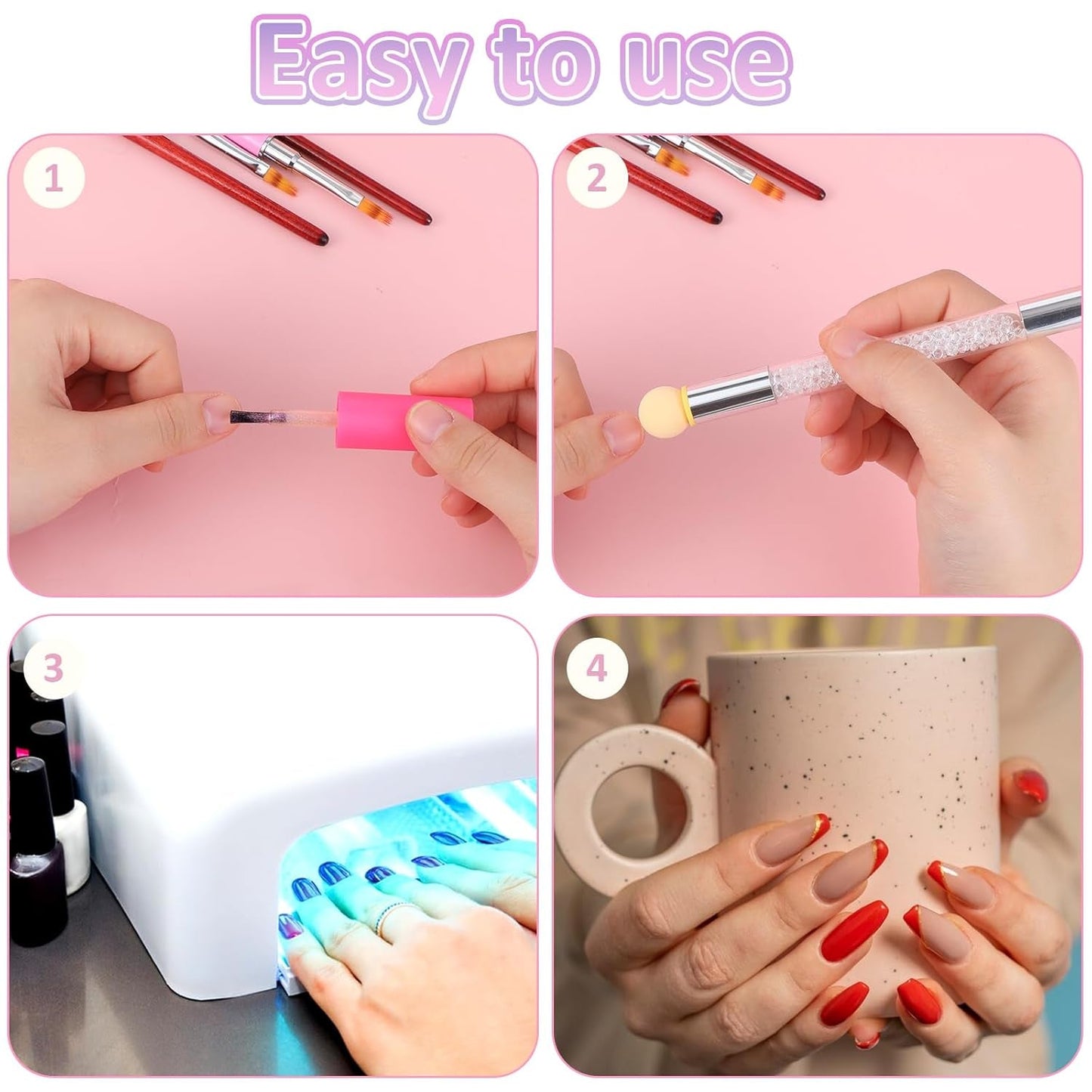 Nail Art Rendering-Werkzeuge Schwamm Undtupfpinsel, aplicador de cepillo de esponja, Doppelter Kopf Ombre Sponge Stick con 4 Ersatzköpfe, Nail Art Schwamm Und Tupfpinsel, Ombre Nagelpinsel para gel