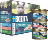 Bozita Mousse Ocean Mix - 12 x 85 g comida húmeda para gatos con atún, salmón o bacalao amarillo - sin cereales, sin azúcar y colorantes artificiales - con postbióticos para una flora intestinal saludable