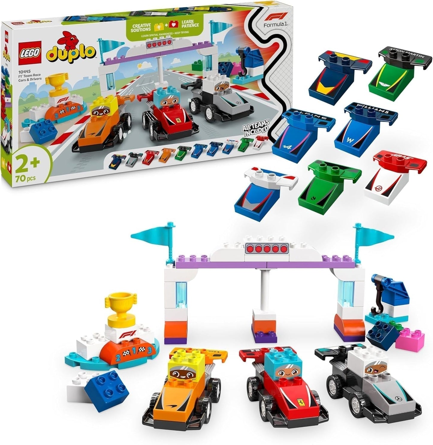 LEGO DUPLO Town Coches de carreras del equipo F1 con corredores, juguete de construcción para toda la familia, experiencia de juego imaginativo, regalo de cumpleaños para niños pequeños, niños y niñas de 2 años 10445 Juegos de construcción Besuche den LEGO-Store Default Title