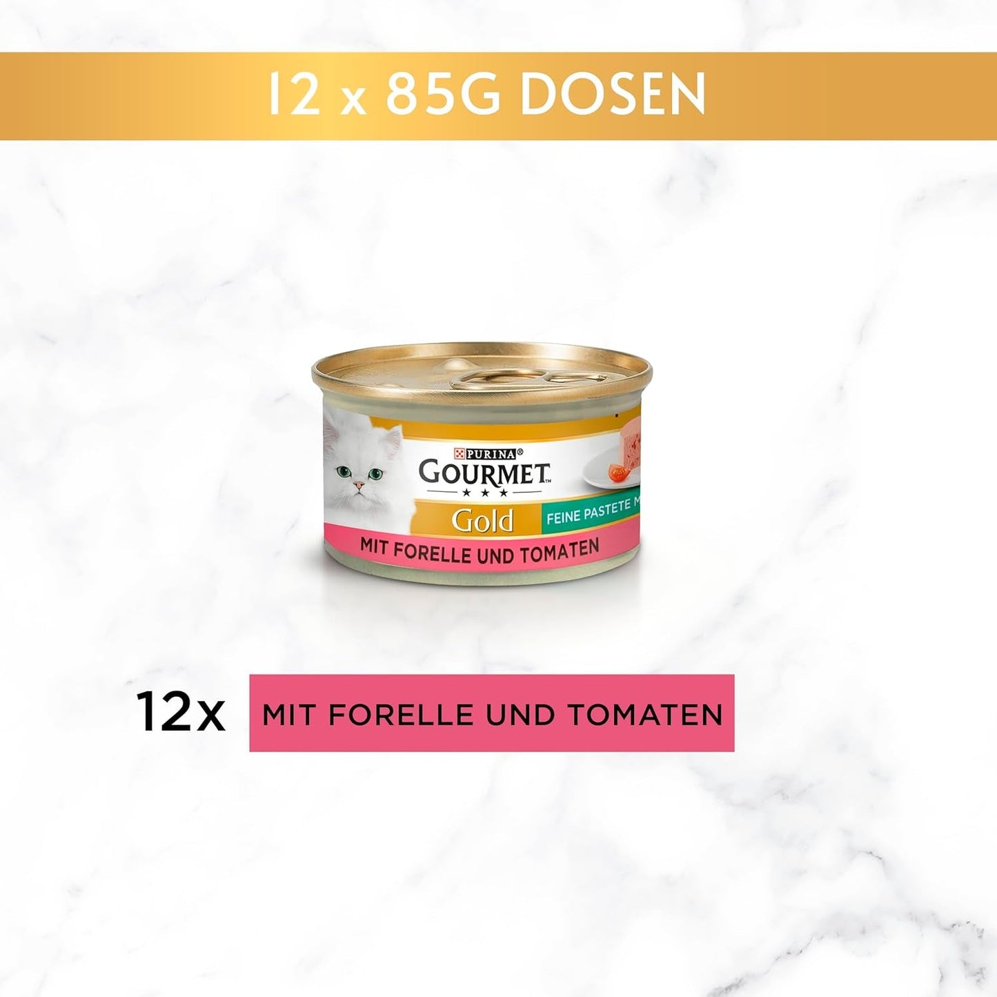 Fine Paté Gourmet Gold con Verduras, Comida Húmeda para Gatos con Trucha y Tomate, Paquete de 12 (12 x 85 g)