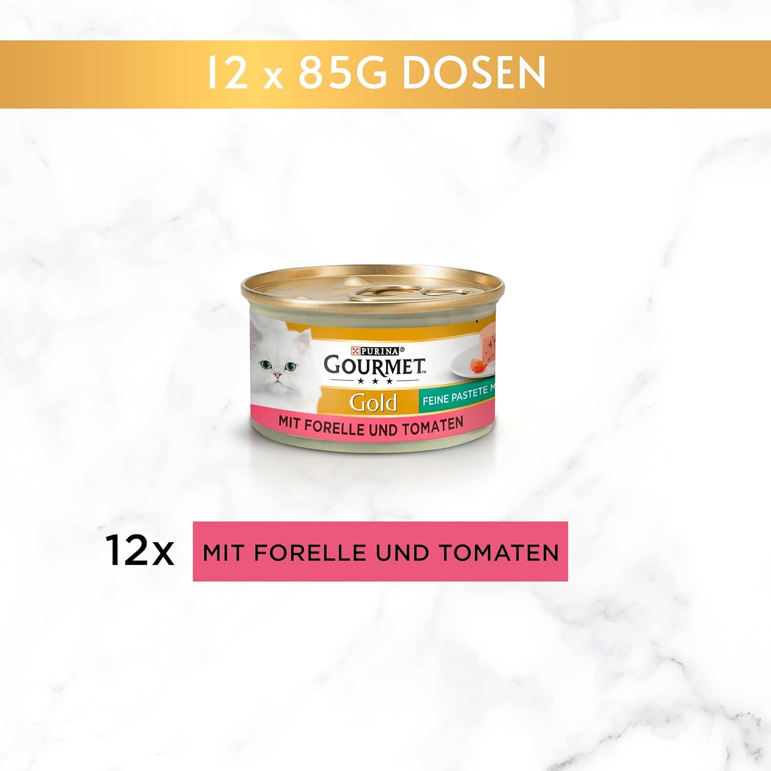 Fine Paté Gourmet Gold con Verduras, Comida Húmeda para Gatos con Trucha y Tomate, Paquete de 12 (12 x 85 g)