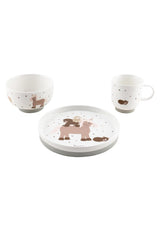 Sterntaler Vajilla de Porcelana Diseño Rústico - Vajilla con Base de Silicona Antideslizante y Desmontable - Vajilla para Bebés y Niños con Plato, Cuenco de 400ml y Taza de 200ml, Blanco