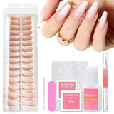 Juego de 240 uñas cuadradas degradadas, uñas artificiales degradadas blancas desnudas para pegamento de pluma de aceite, uñas postizas naturales degradadas medias para mujeres DIY (cuadradas desnudas)