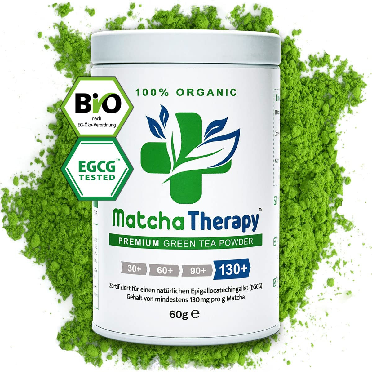 Terapia Matcha 30+ | Té Matcha orgánico en polvo | 60 gramos | Con un contenido comprobado de al menos 30 mg/g de catequina EGCG | Apoya el sistema inmunológico y los niveles de energía | Calidad Ceremonial | Té verde de Japón