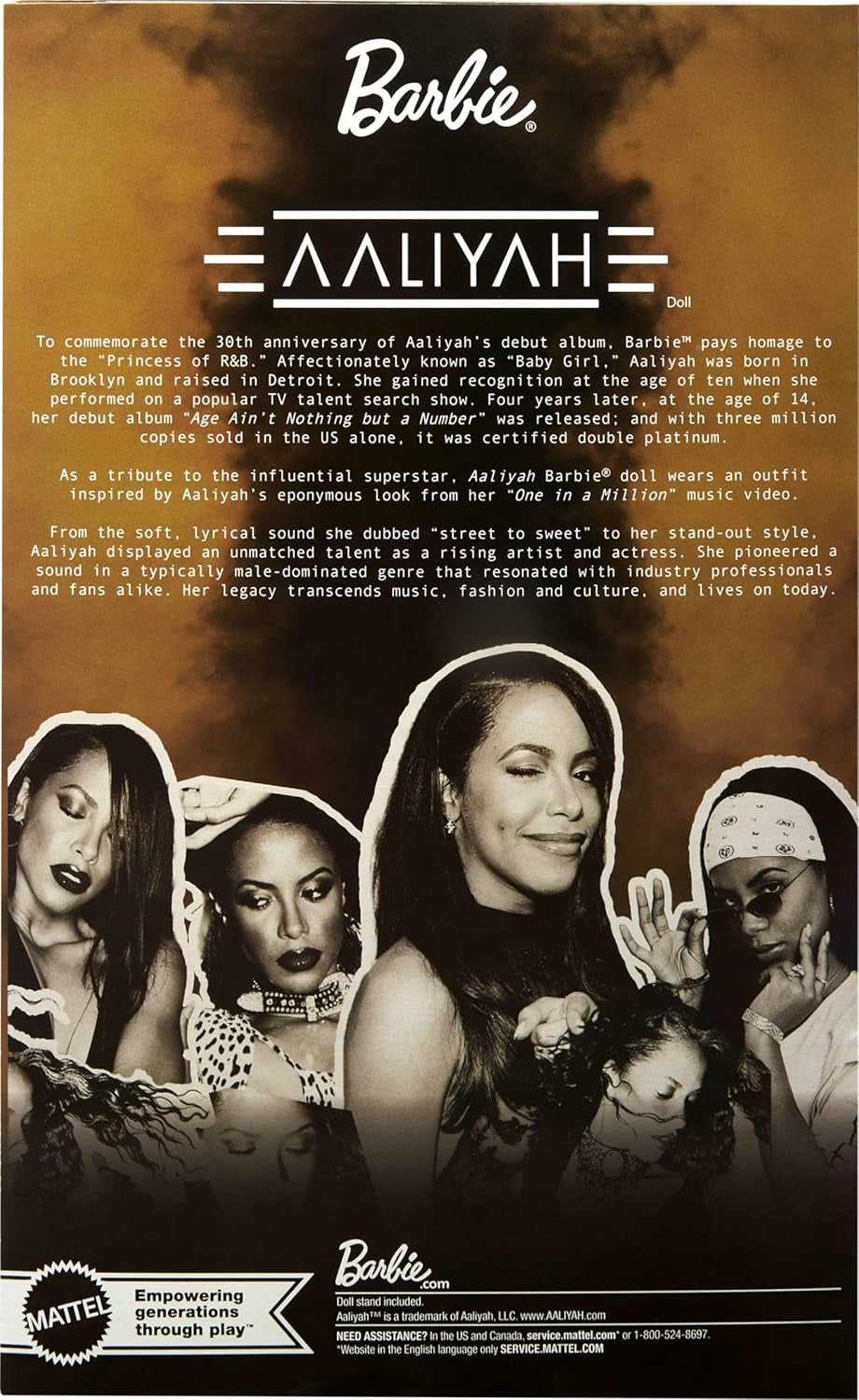 Figura coleccionable de Barbie Signature Doll Aaliyah en piel sintética negra inspirada en el vídeo musical One in a Million HRM80