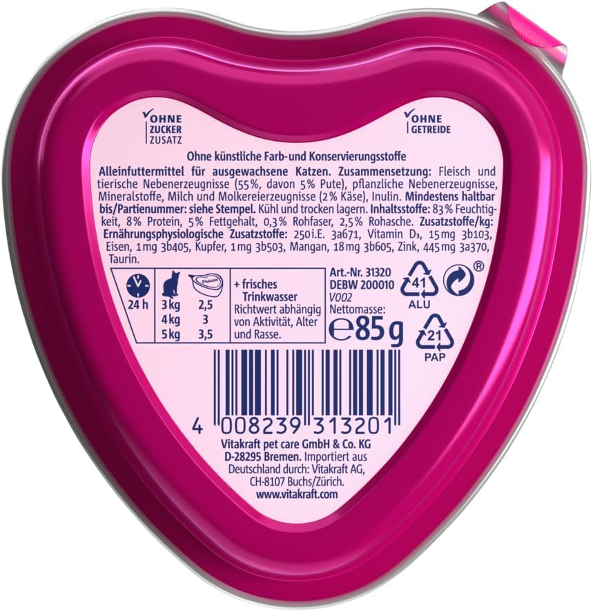 Vitakraft Poésie Création, comida húmeda para gatos, comida húmeda para gatos en salsa, con pavo en salsa de queso, multipack, sin azúcares ni cereales añadidos (15 x 85g)