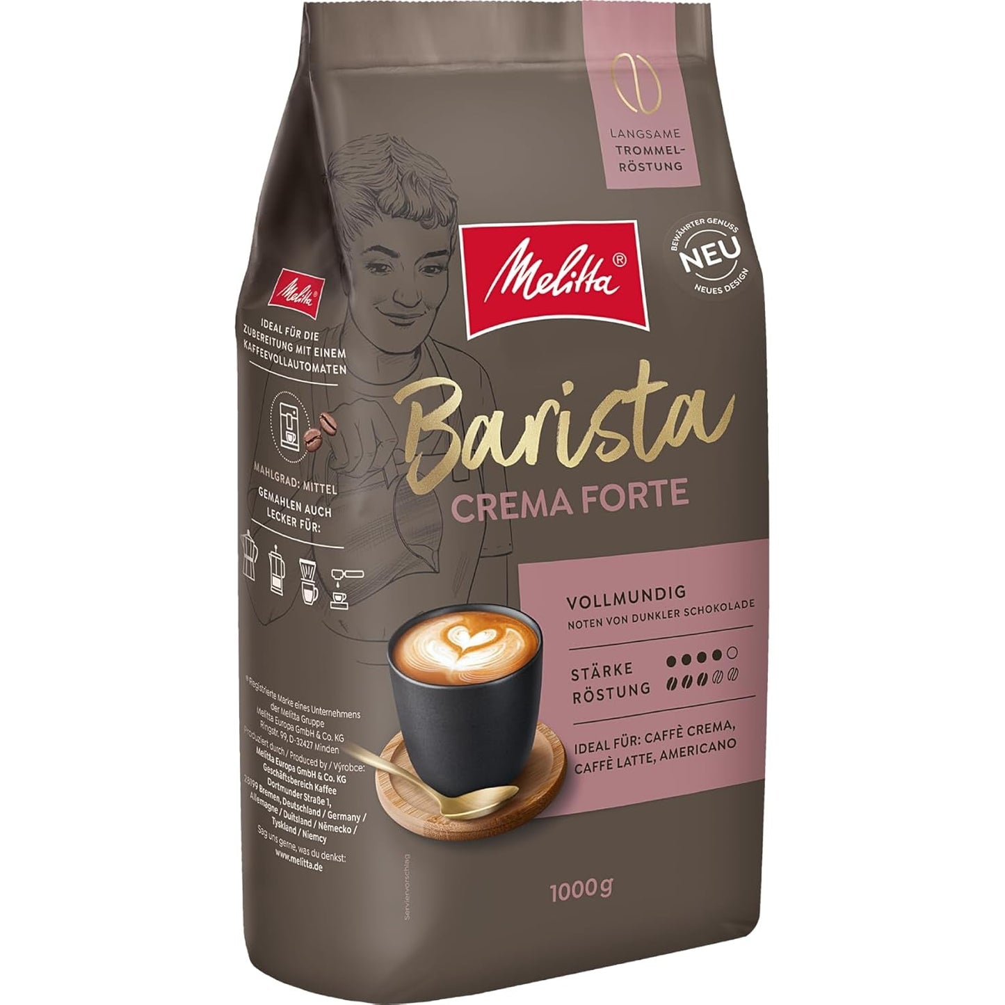 Melitta Barista Classic Crema Forte, Café En Grano Entero 1kg, Ungemahlen, Café En Grano Para Cafetera, Tostado Fuerte, Stärke 4