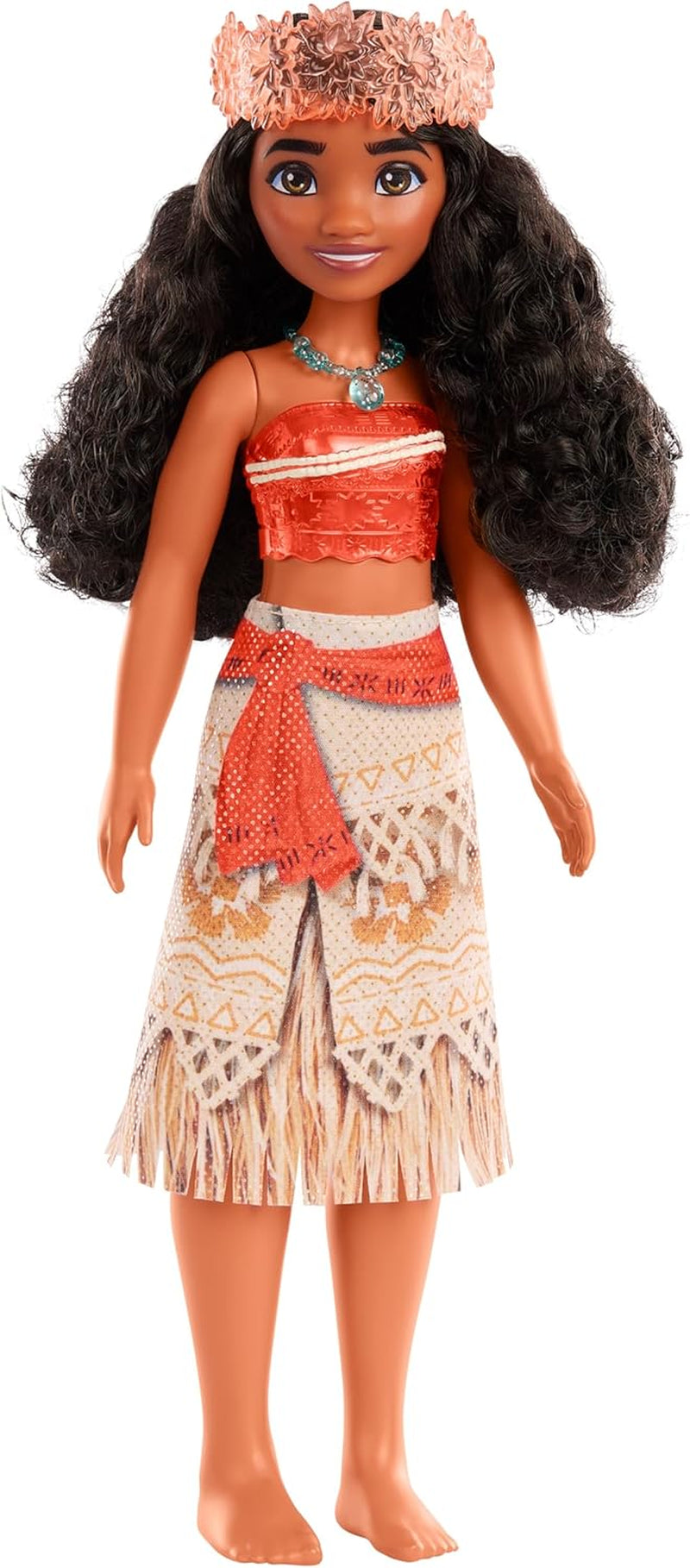 Mattel DISNEY Moana - Muñeca de moda articulada con traje de purpurina, diadema y collar desmontables, para niños a partir de 3 años, HPG68