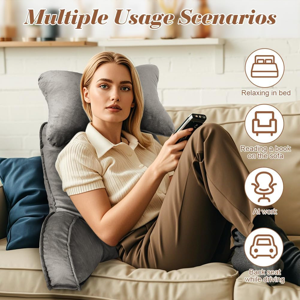 Almohada de lectura, almohada de espalda con rollo para el cuello y brazos desmontables, almohada de reposo en cama para uso en cama o sofá, almohada de respaldo para leer, trabajar y jugar